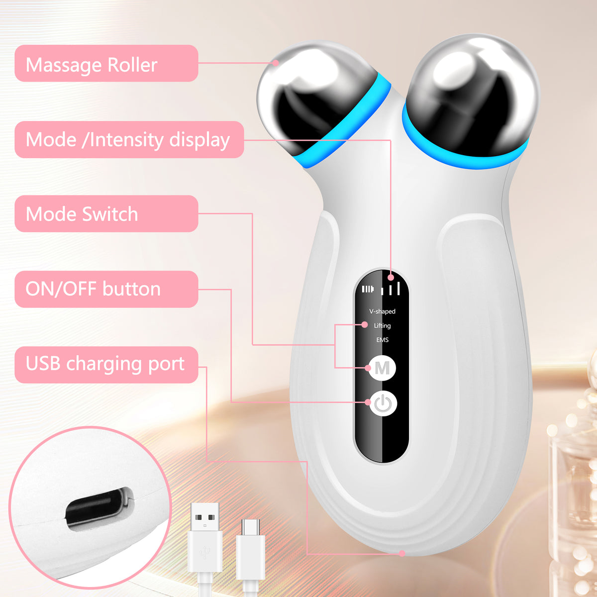 Microcurrent Facial Massager - White - image 5