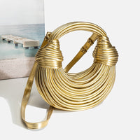 Women's Gold Woven Ring Handle Handbag - image 5