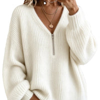 Half-Zip V-Neck Chunky Knit Sweater - image 5