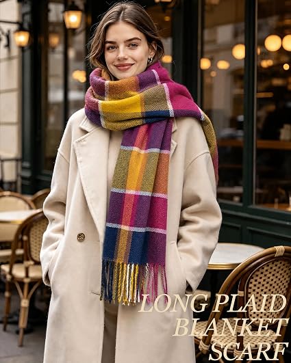 Women's Long Plaid Winter Scarf with Tassels, Soft Warm Checkered Blanket Wrap - image 2