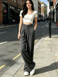 Gray High-Waist Wide Leg Suit Pants - image 3