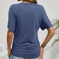 Women's Slim-Fit Ruched Short Sleeve T-Shirt Crewneck Casual Fitted Top - image 7