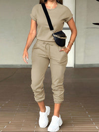 Women's Casual Round Neck Top & Pocket Pants Set - image 1