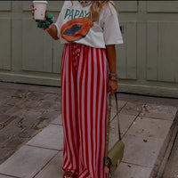 Striped Loose-fit Slimming Casual Wide-leg Floor-length Pants - image 2