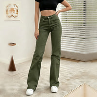 Jeans acampanados verde militar de tiro alto - image 1