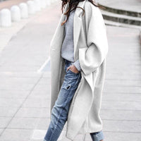 Women's Long Woolen Lapel Coat with Pockets, Khaki Single Breasted Winter Overcoat - image 4