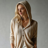 Solid-color Hooded Tencel Knit Cardigan For Women - image 5
