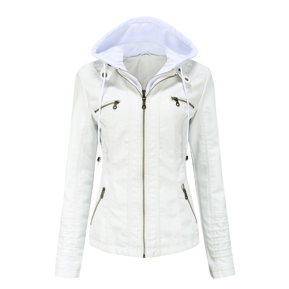 Women's Slim Fit Hooded Faux Leather Jacket - image 9