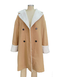 Women's Double-Breasted Long Coat with Faux Fur Lapels - image 5