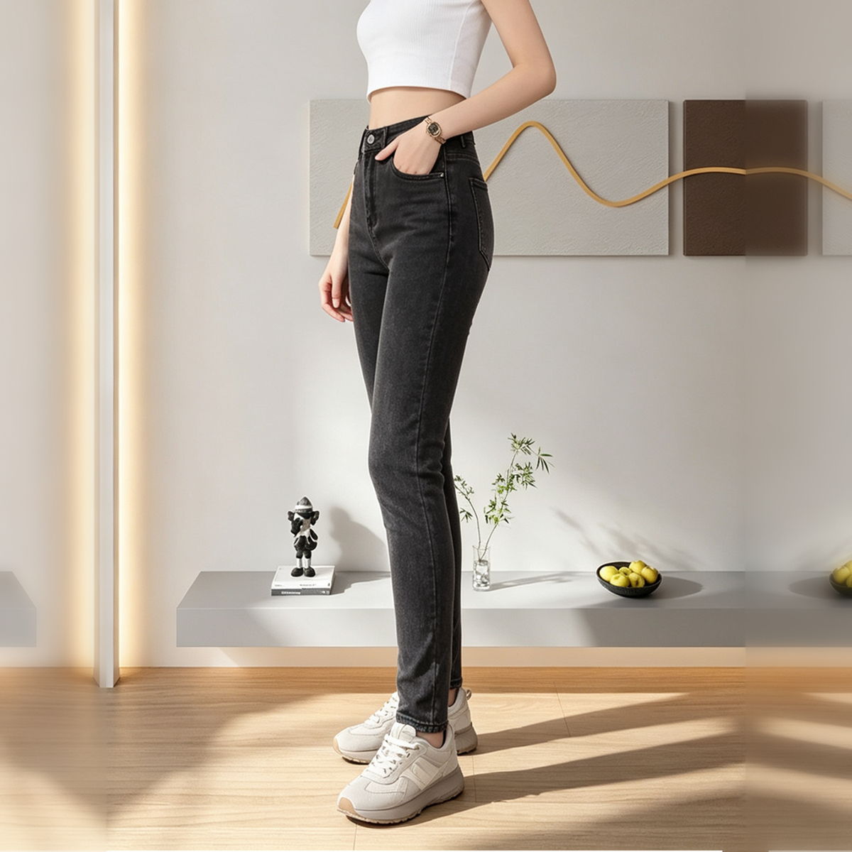 Jeans skinny negros deslavados de tiro alto - image 4