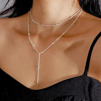 Dainty Layered Y Lariat Necklace, Silver Tone - image 6