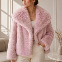Retro Faux Fur Plush Coat with Lapel - image 2