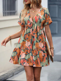 Print Batwing Sleeve Ruffle Hem Smock Dress Vacation Beach Outfits Women - image 3