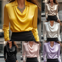 Women's Satin Cowl Neck Long Sleeve Blouse - image 1