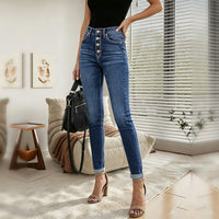 Medium Wash High-Waist Multi-Button Skinny Jeans - image 1