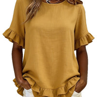 Womens Round-Neck Loose Double-Layer Ruffle-Trim Top - image 5