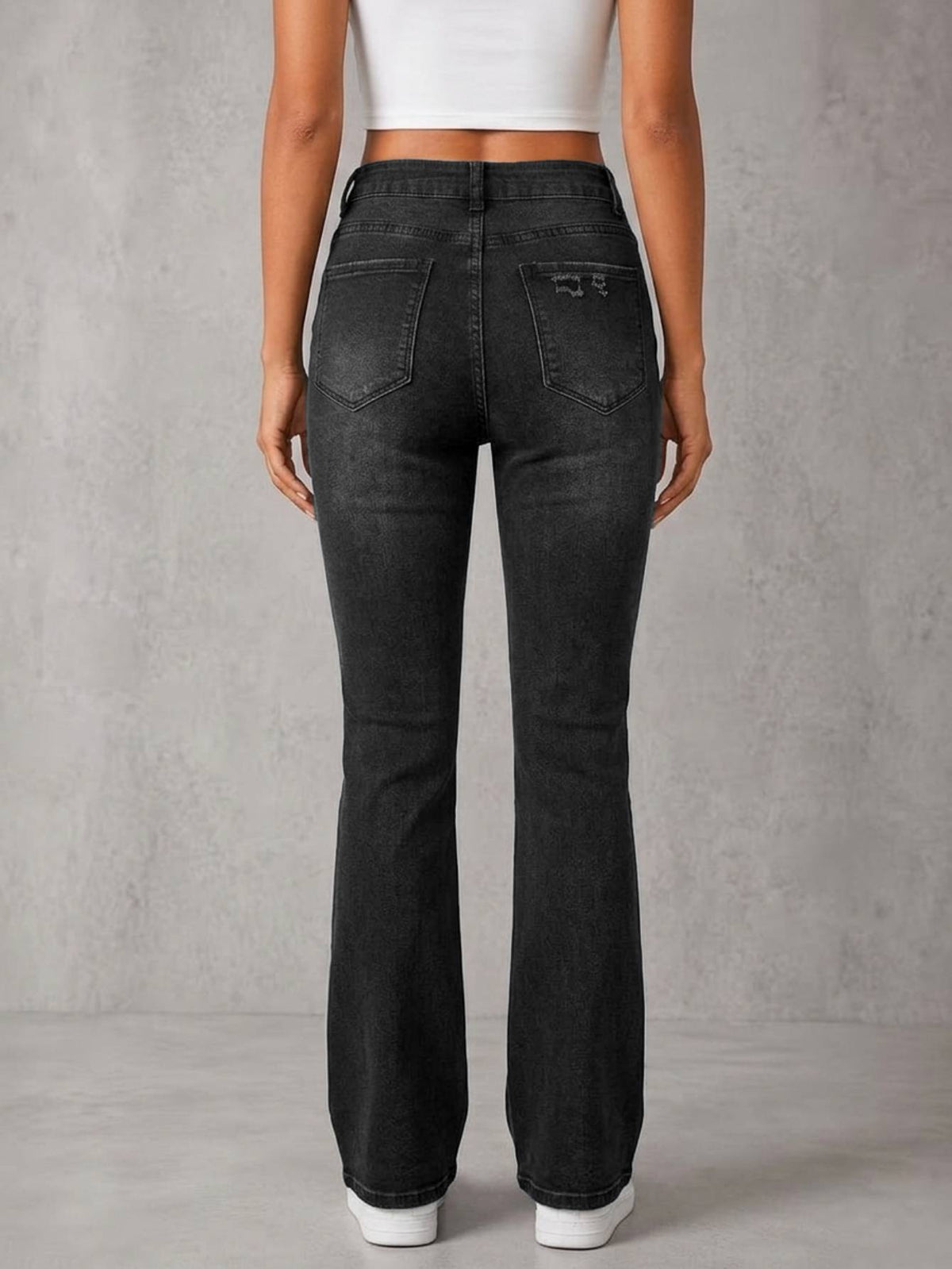 High-Waist Washed Gray Ripped Flare Jeans - image 6