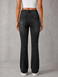 High-Waist Washed Gray Ripped Flare Jeans - image 6