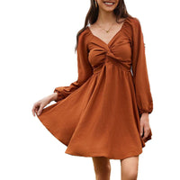Women's V-Neck Twist Front Long Sleeve Dress - image 5