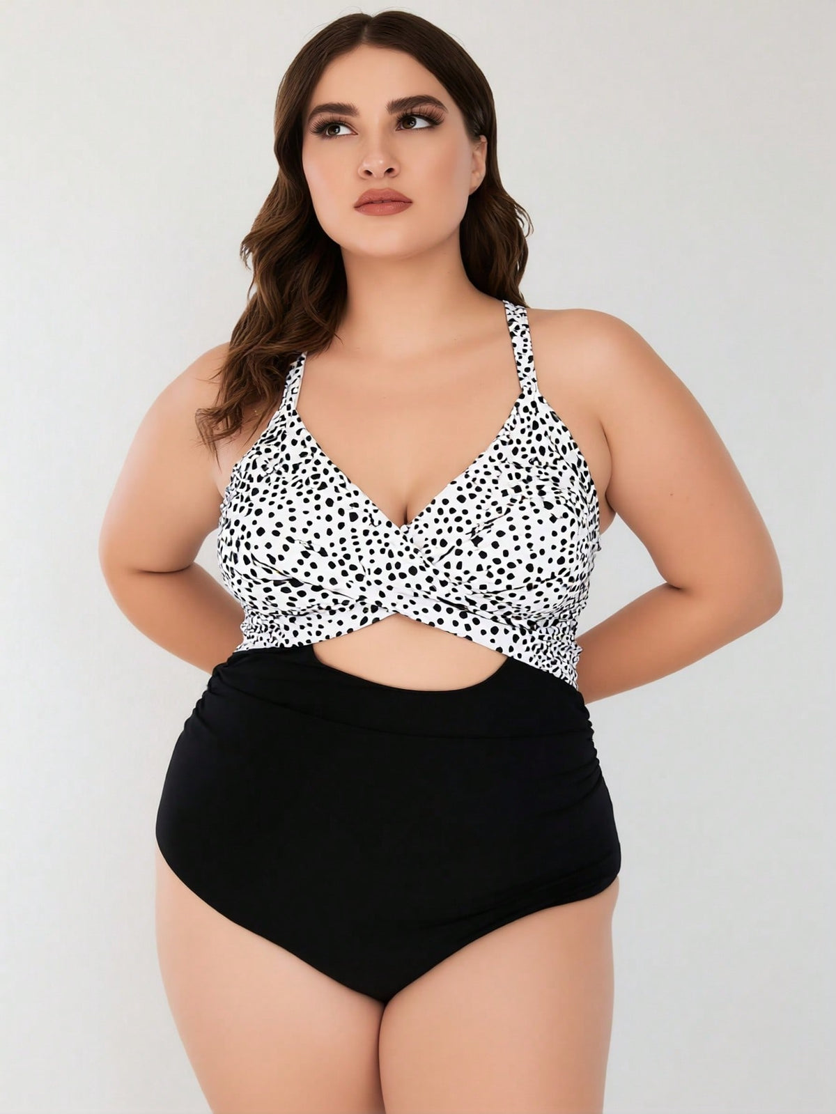Women's Plus Size Dalmatian Print Twist Cutout One-Piece Swimsuit - image 2