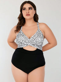 Women's Plus Size Dalmatian Print Twist Cutout One-Piece Swimsuit - image 2