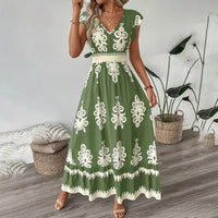 Women's Summer Flowy Maxi Dress Casual Cap Sleeve V Neck Smocked Waist Beach Sundress - image 2