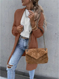 Women Solid Color Long Sleeve Casual Open Front Knit Cardigan - image 1