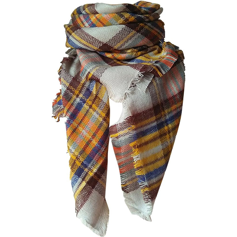 Yellow Blue Plaid Tassel Blanket Scarf Shawl Wrap - image 4