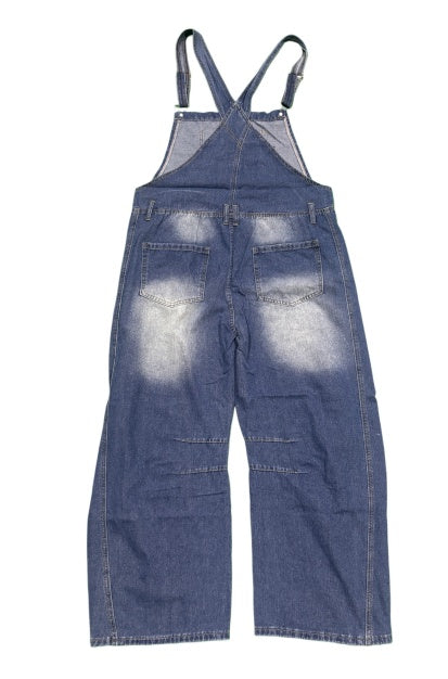 Women's Vintage Wash Wide Leg Denim Overalls - image 4
