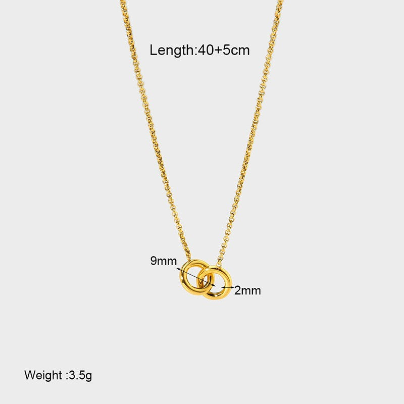 18K Gold Plated Double Ring Pendant Necklace
