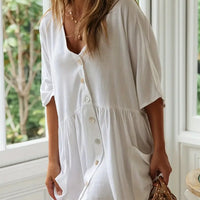 Vestido salida de baño con botones, escote en V y bolsillo - image 1