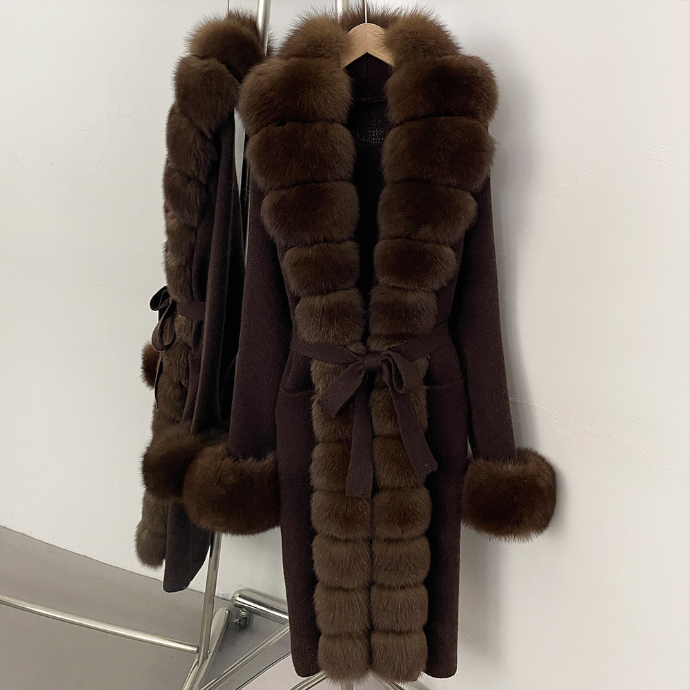 Long Knit Faux Fur Coat - image 9