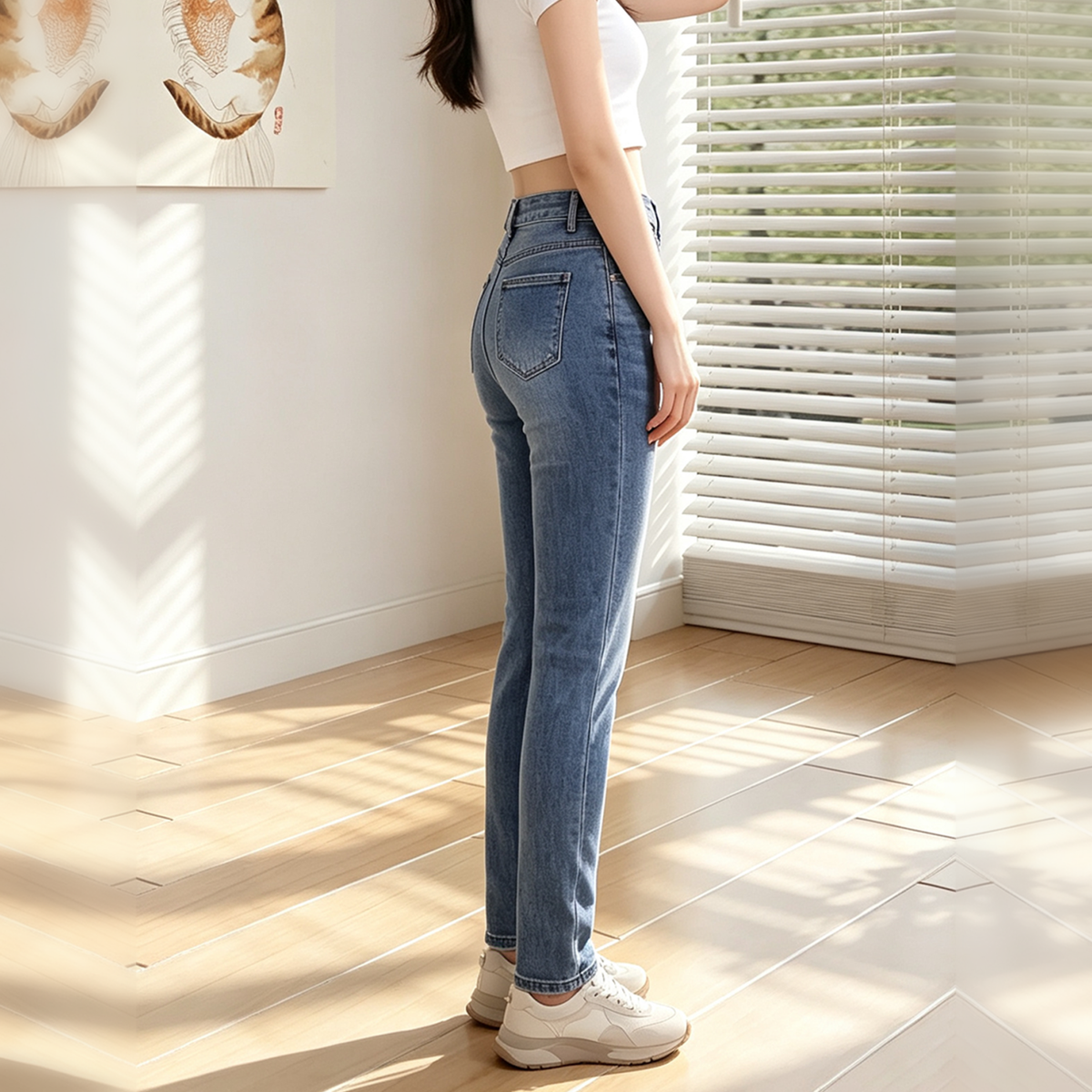 Women's High Waist Skinny Jeans, Classic Blue Wash - image 2
