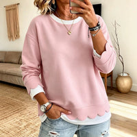 Loose Round Neck Top with Lace Trim - image 2