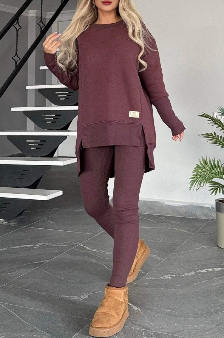 Women's Slit Long Sleeve Top And Trousers Suit - image 7