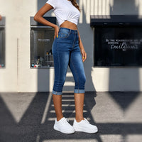 Jeans capri de tiro alto con dobladillo enrollado - image 3
