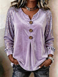 Button And Sequin Long-sleeve Womens Casual Top - image 6