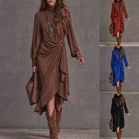 High Collar Long Sleeve Asymmetric Maxi Dress - image 1
