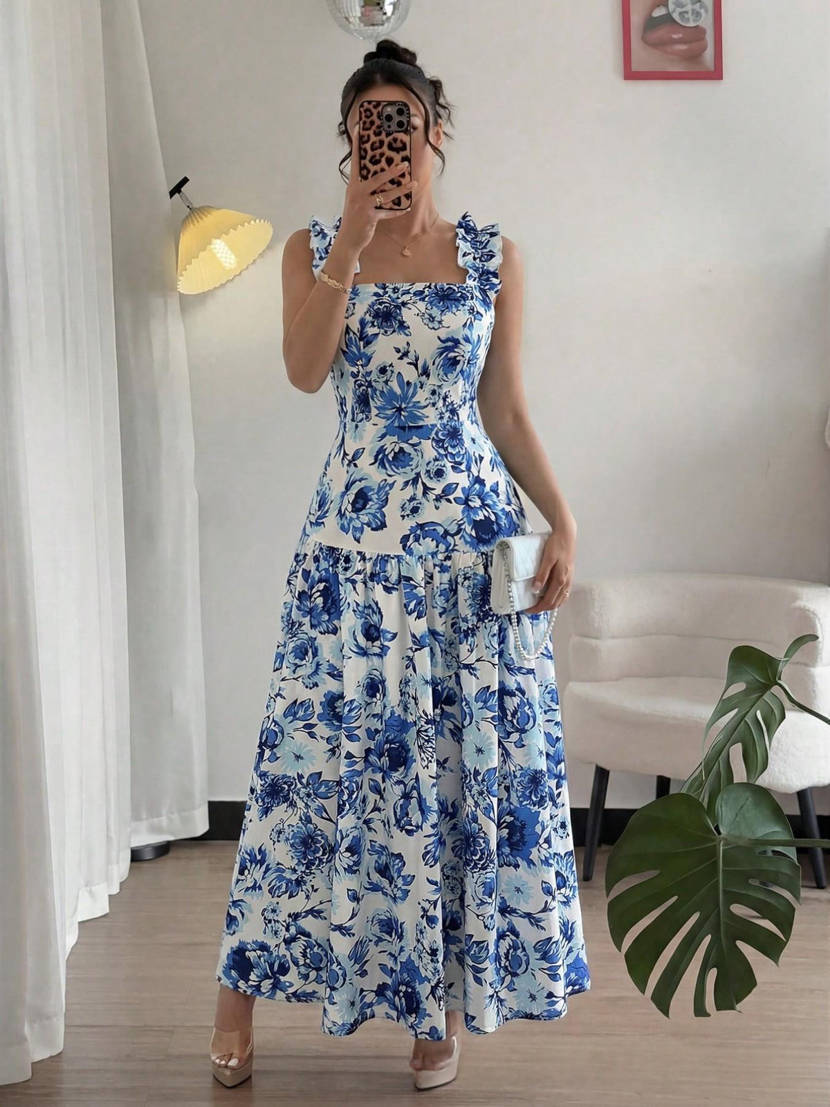 Women's Ruffle Trim Casual Maxi Dress - image 7