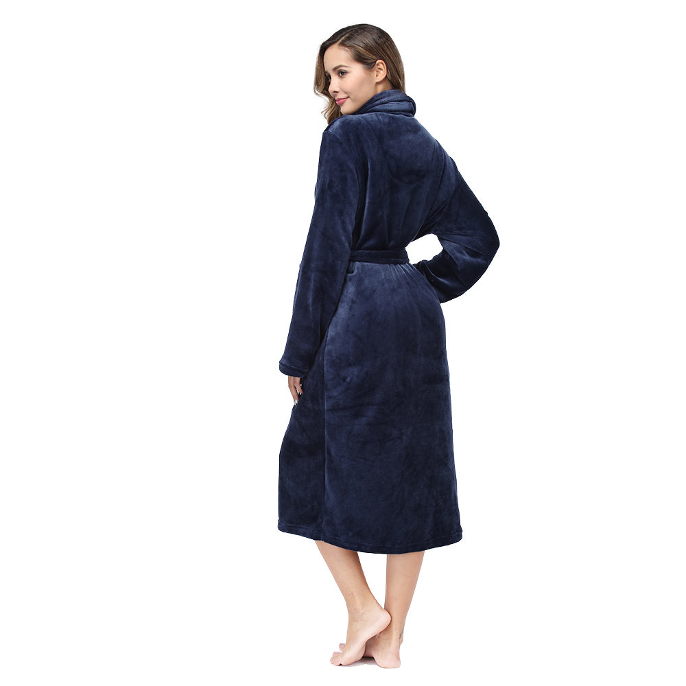 Solid Color Collar Robe For Women In Navy Blue - image 6