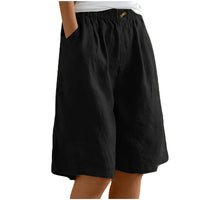 Women's Casual High Waist Loose Fit Solid Color Shorts - Button & Elastic Waist With Pockets - image 3