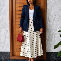 Blazer and Polka Dot Flared Midi Skirt Set - image 9