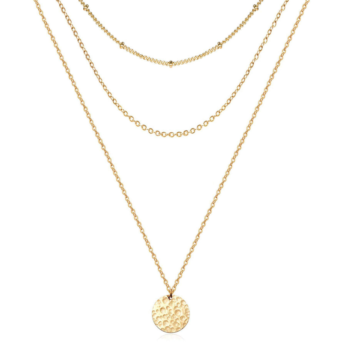 Hammered Coin Layered Necklace Set