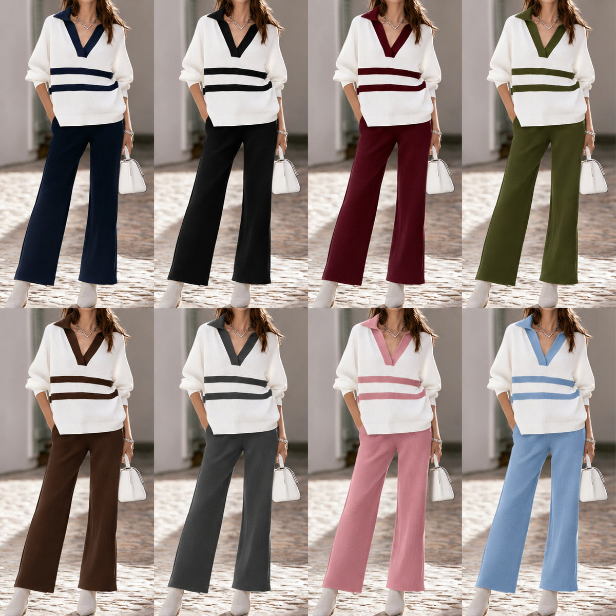 Women's Color Block Striped Top and Pants Set - image 2