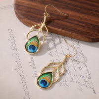 Vintage Peacock Feather Drop Earrings - image 3