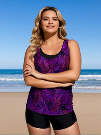 Women's Plus Size Purple Botanical Tankini with Boyleg Shorts - image 1