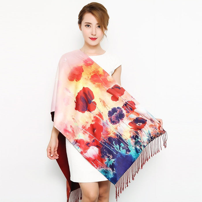 Double-Layer Long Silk Scarf