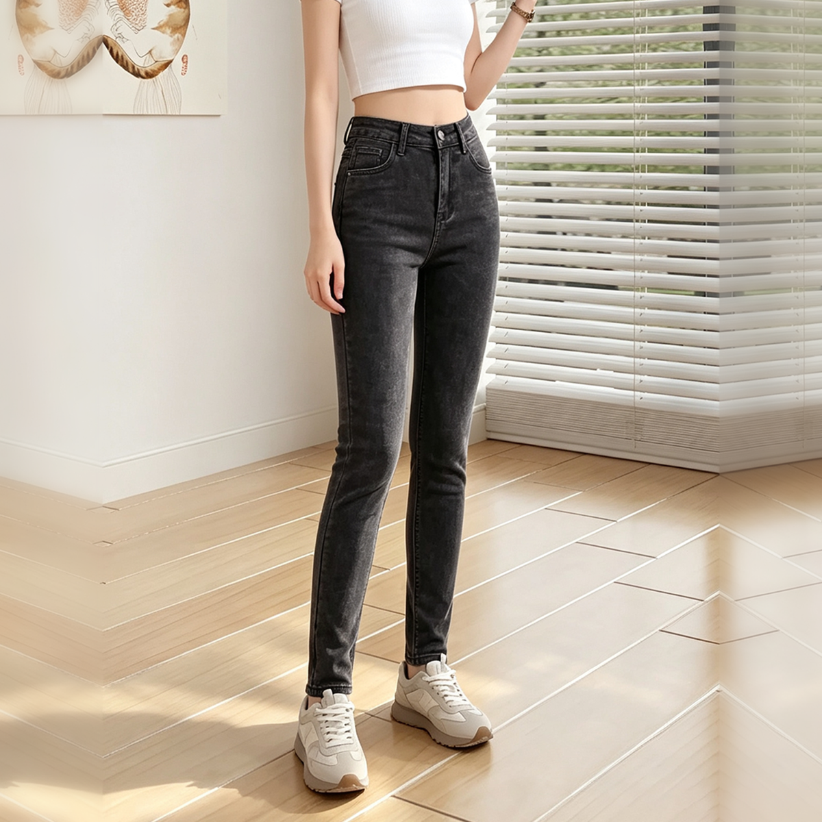 Jeans skinny negros deslavados de tiro alto - image 5