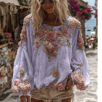 Blusa holgada de manga larga con flores en relieve - image 3