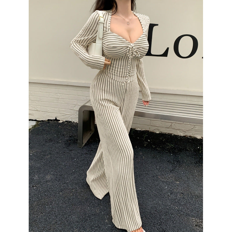 Women's Striped Print Drawstring Set - image 4